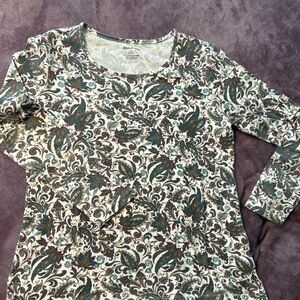 White Stag Paisley Long Sleeve Blouse - Green and Cream